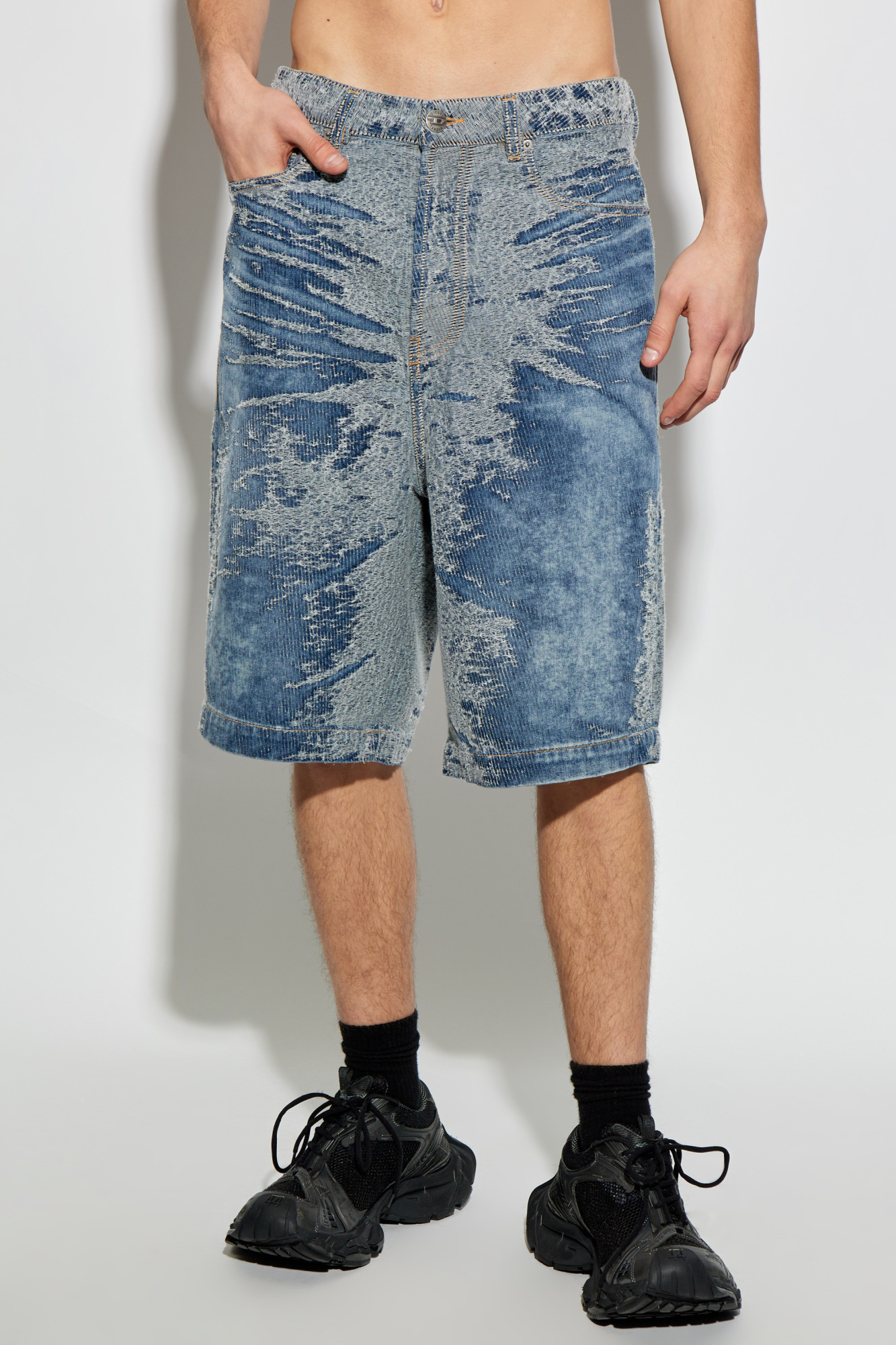 Diesel Denim Shorts Distressed Detailing In Gray