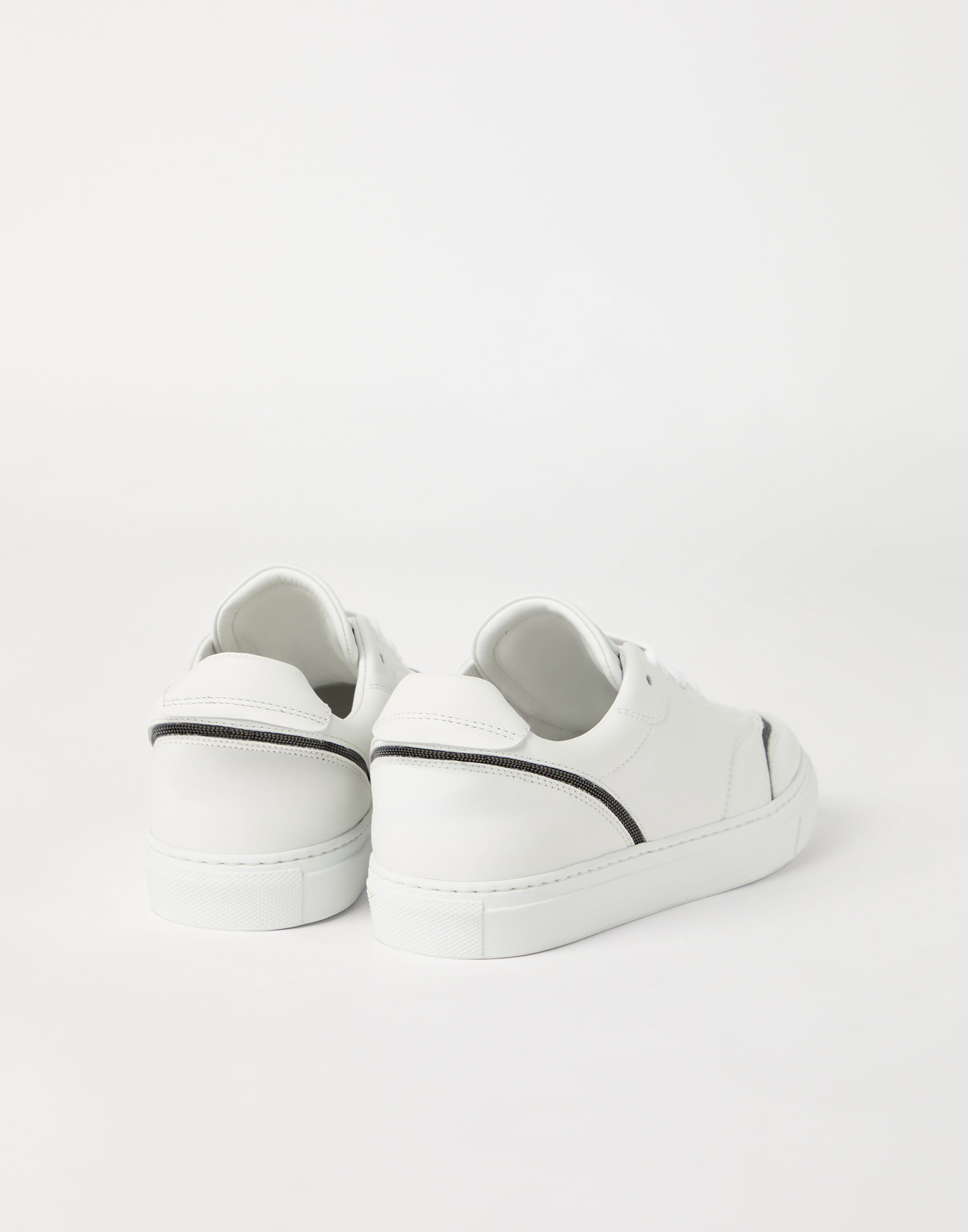 Brunello Cucinelli Women Leather Sneakers With Shiny Details In White