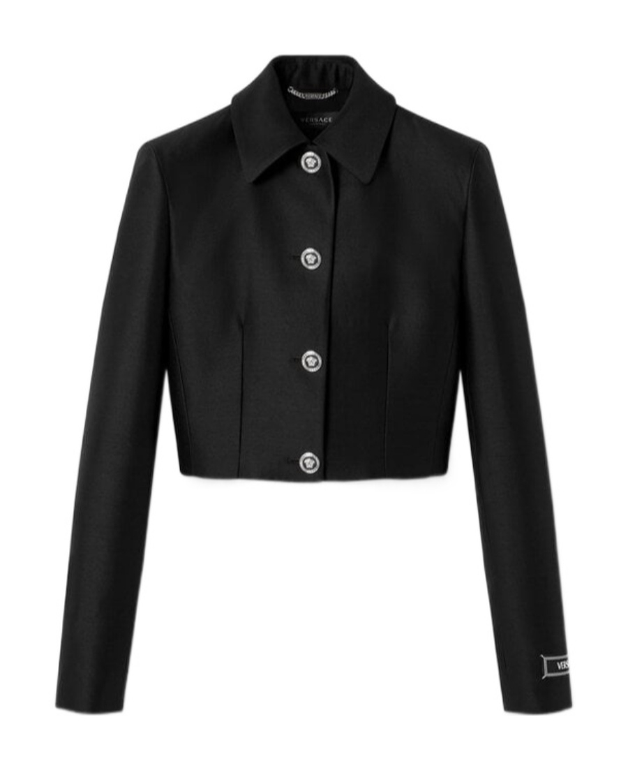 Versace Women Informal Sculptural Wool Silk Jacket In Black