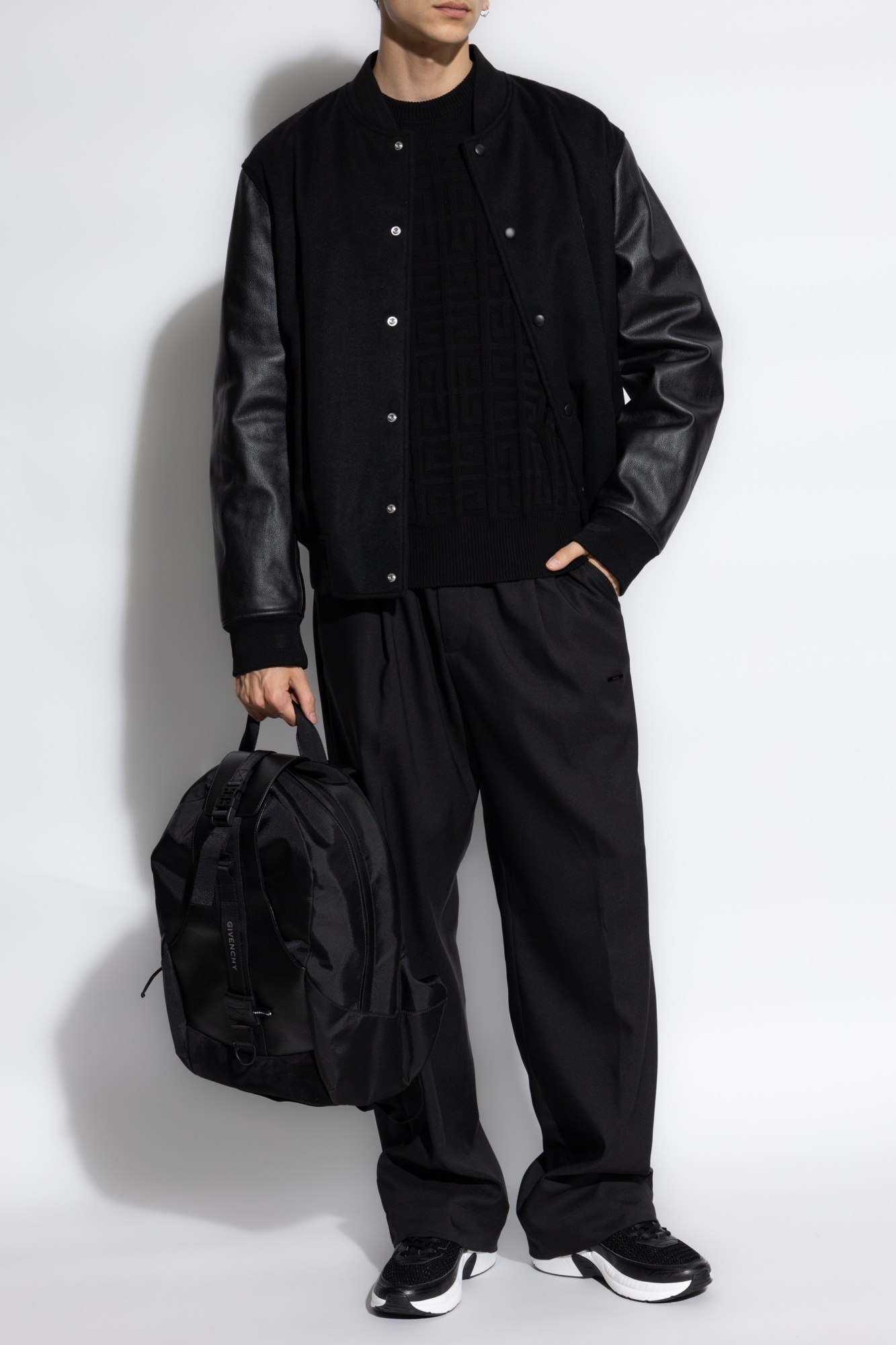 Givenchy Varsity Jacket In Wool And Leather With 4g Detail In Black
