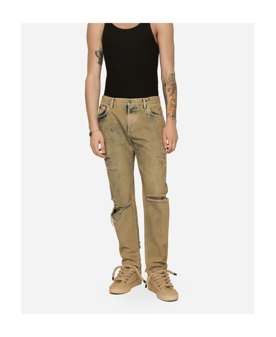 Dolce & Gabbana Ripped Slim-fit Jeans In Brown