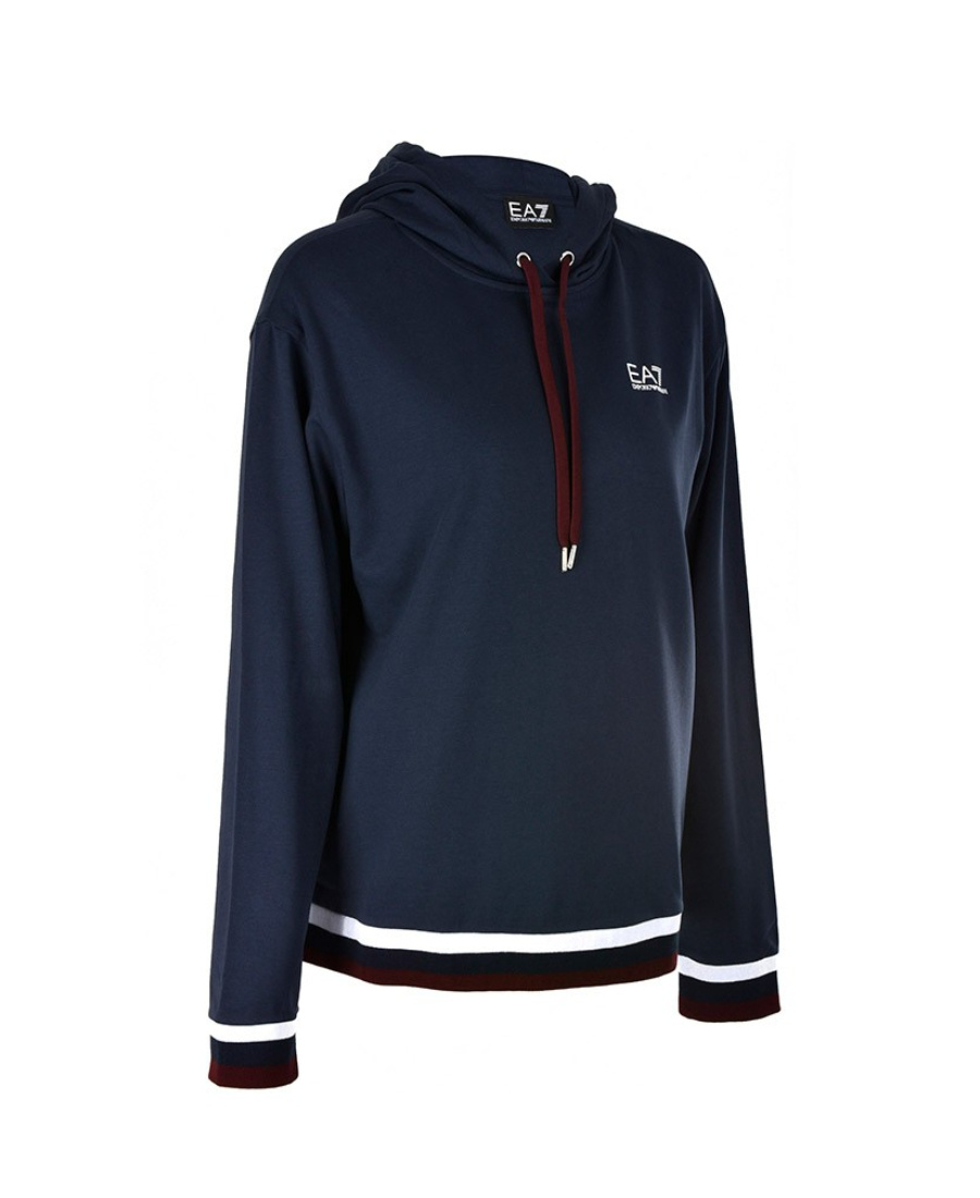 EA7 NAVY BLUE LOGO HOODED SWEATER 