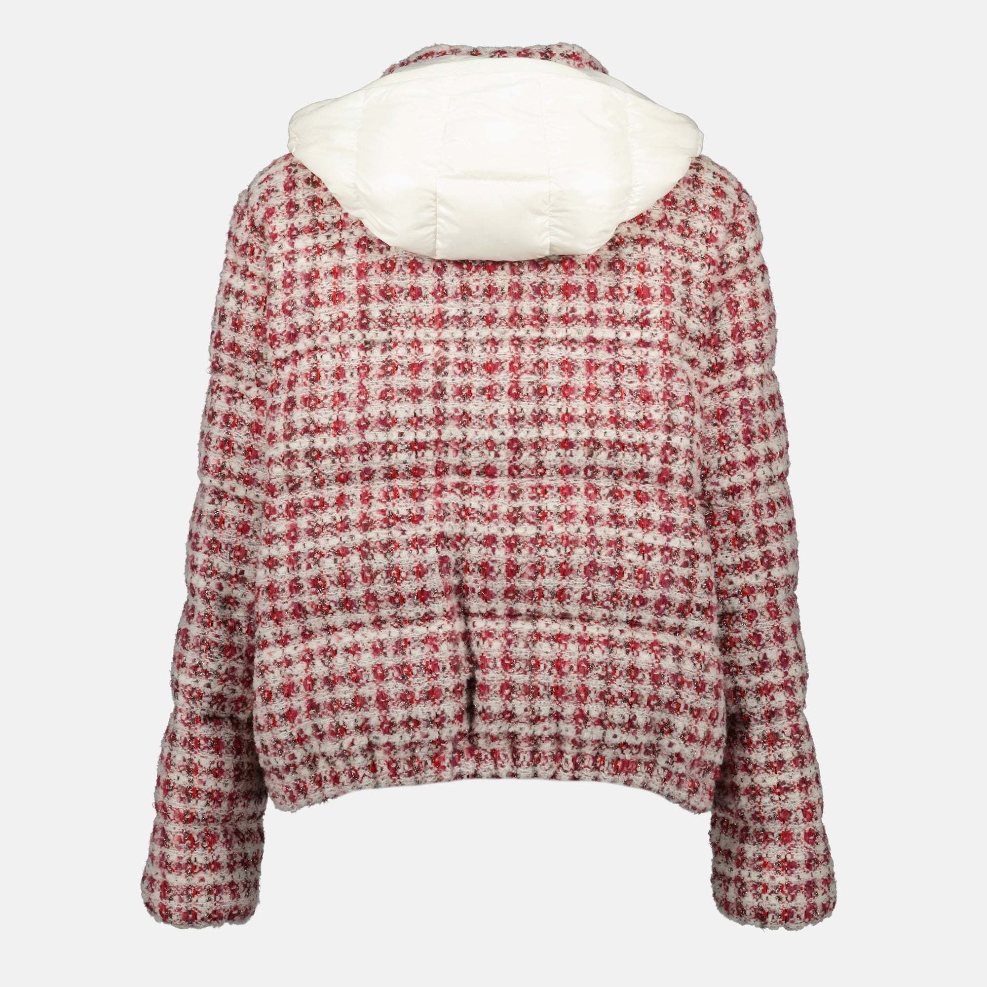 Moncler Andronne Checked Tweed Down Jacket In Red