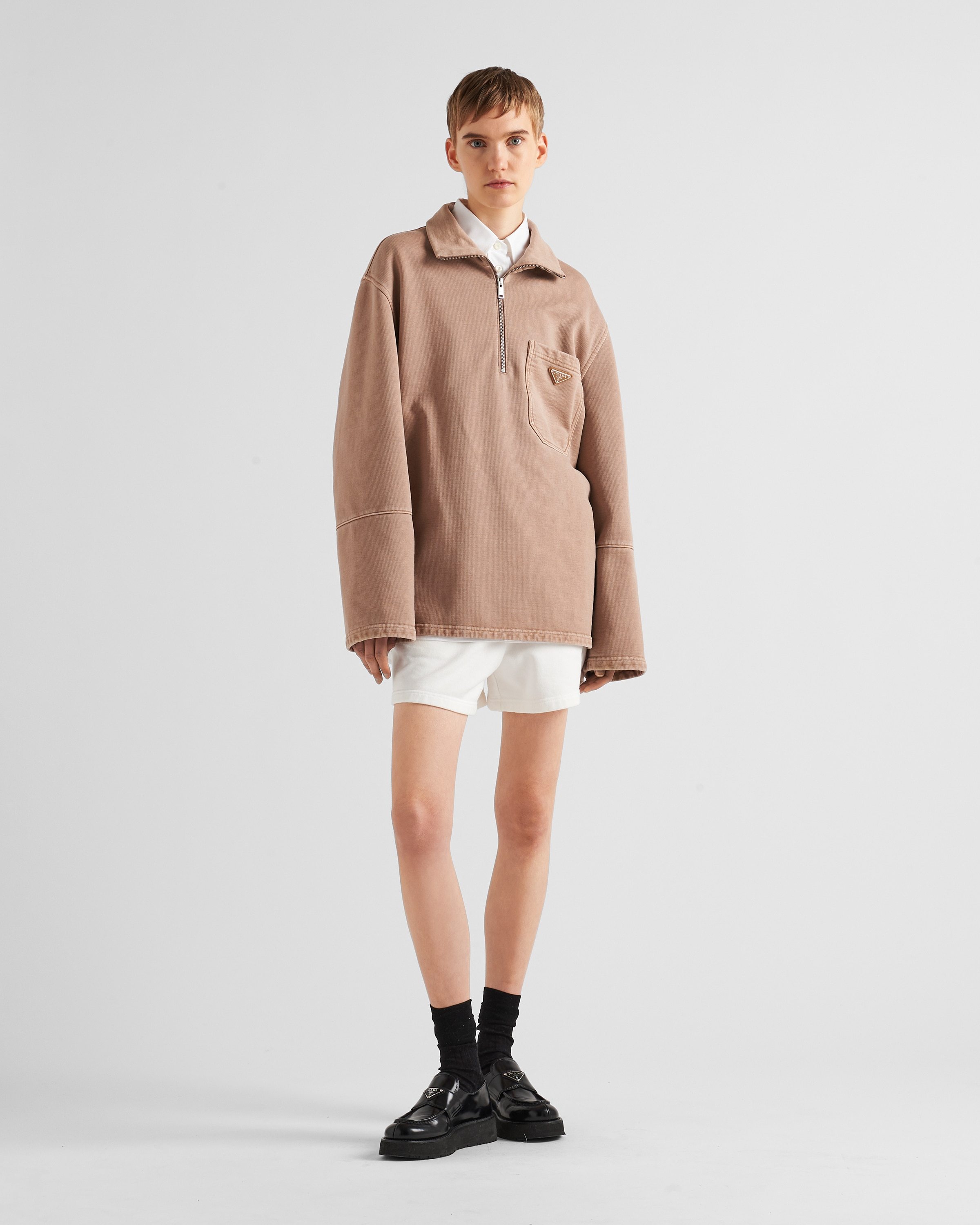 Prada Funnel-neck Cotton Sweatshirt In Brown