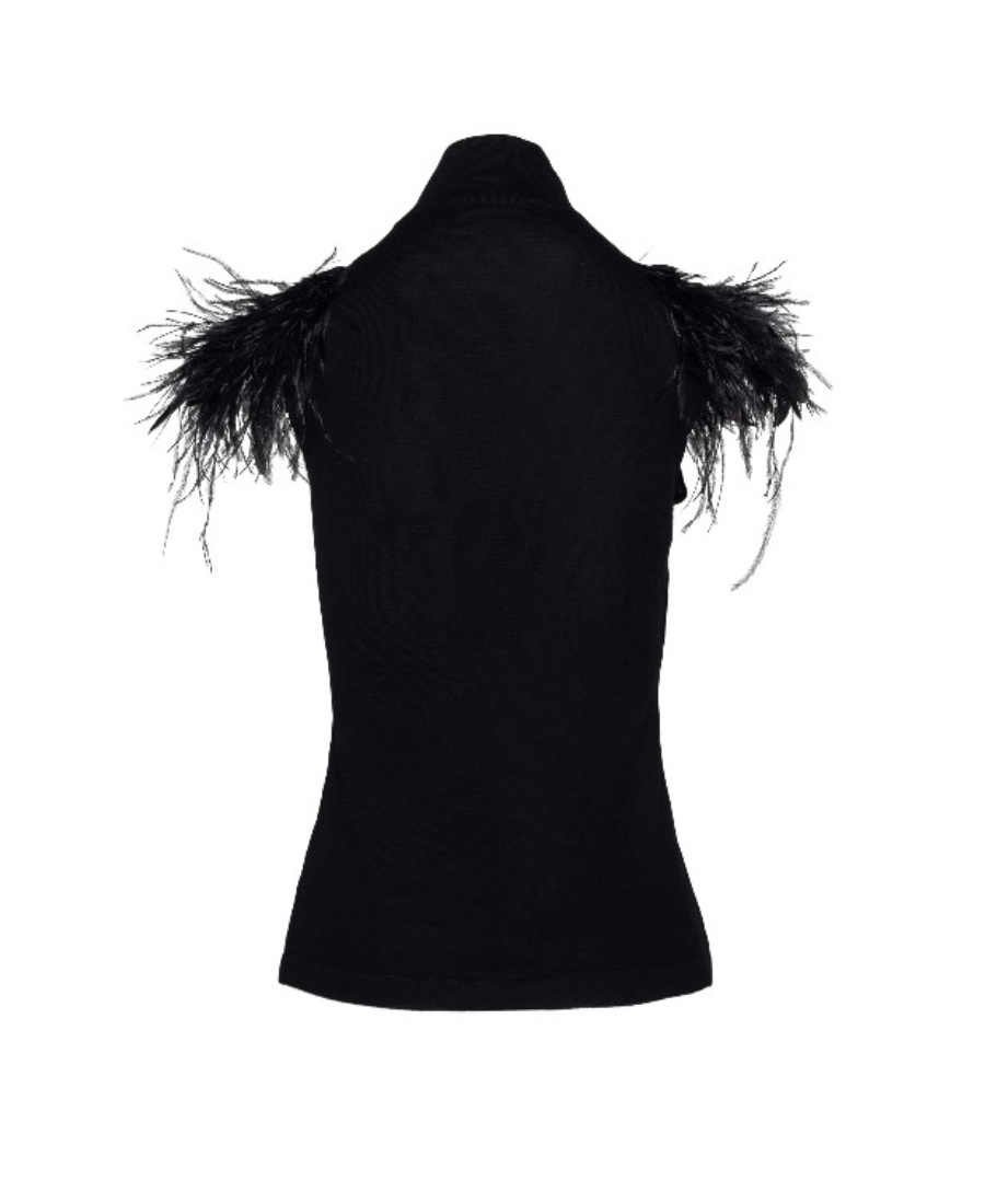 Alberta Ferretti Black Feather-piping Blouse In Black