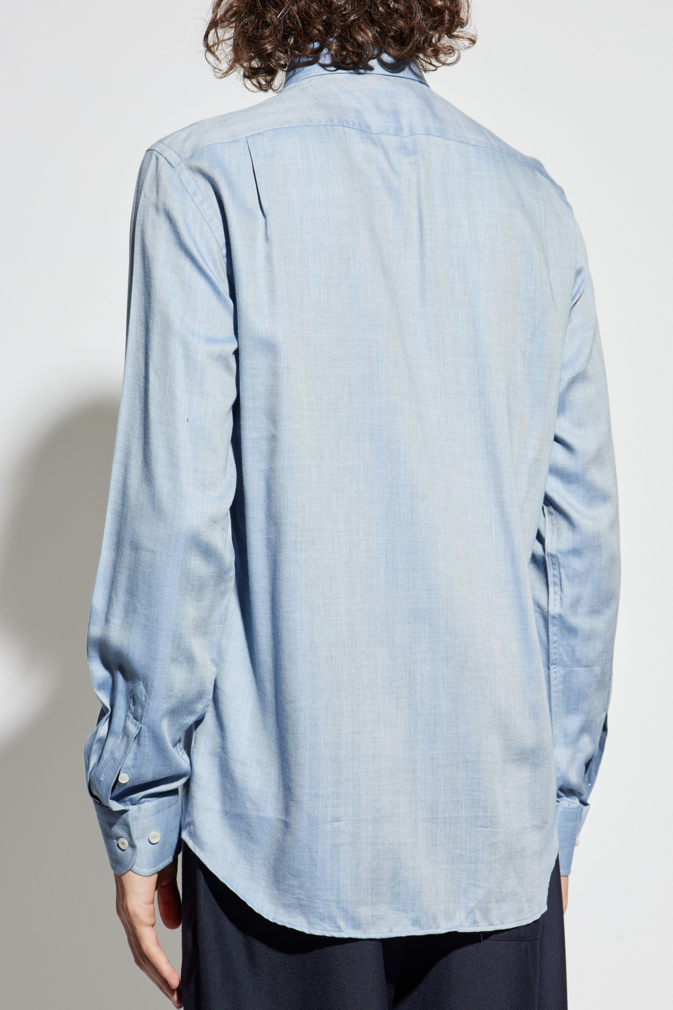 Paul & Shark Herringbone Cotton Shirt In Blue