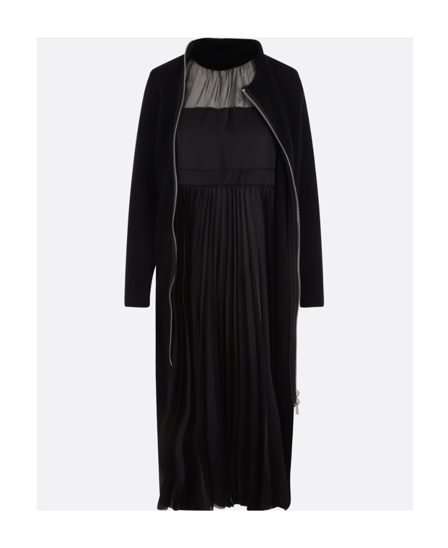 Sacai Zip-up Wool Midi Dress In Black