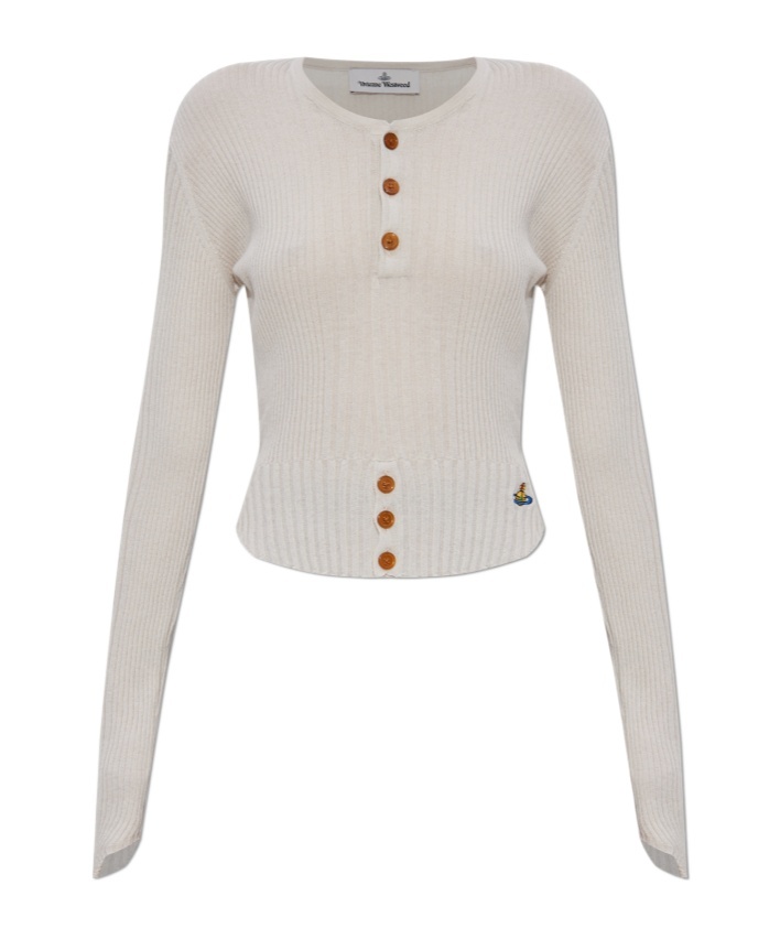 Vivienne Westwood Sleeve Button Cropped Ribbed Top In Gray