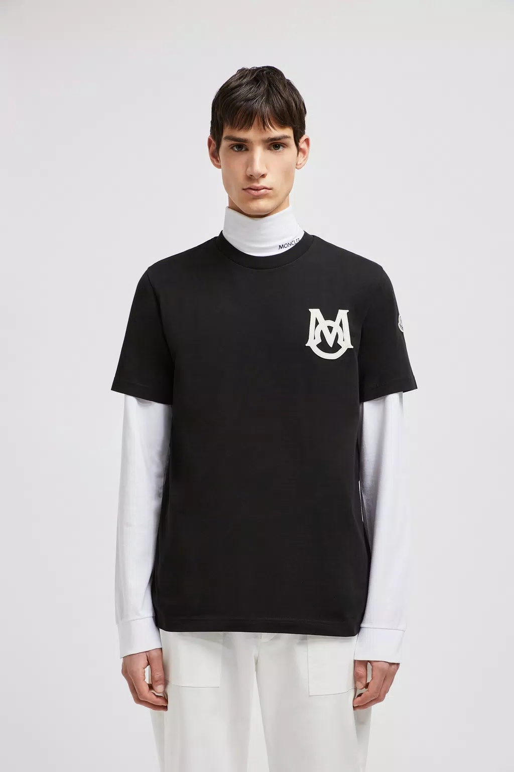 Moncler Cotton T-shirt Featuring Embroidered Patch In Black