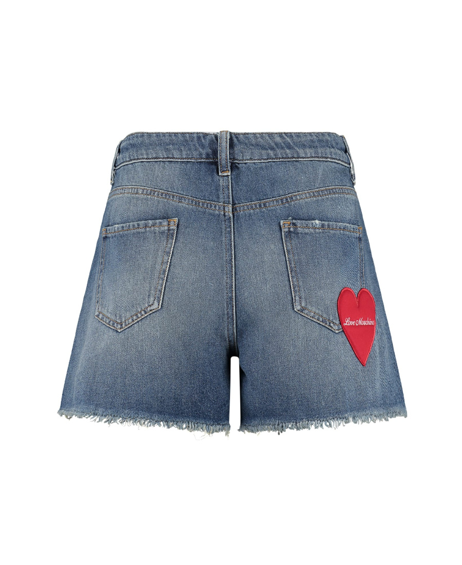 Moschino Heart-patch Denim Shorts In Blue