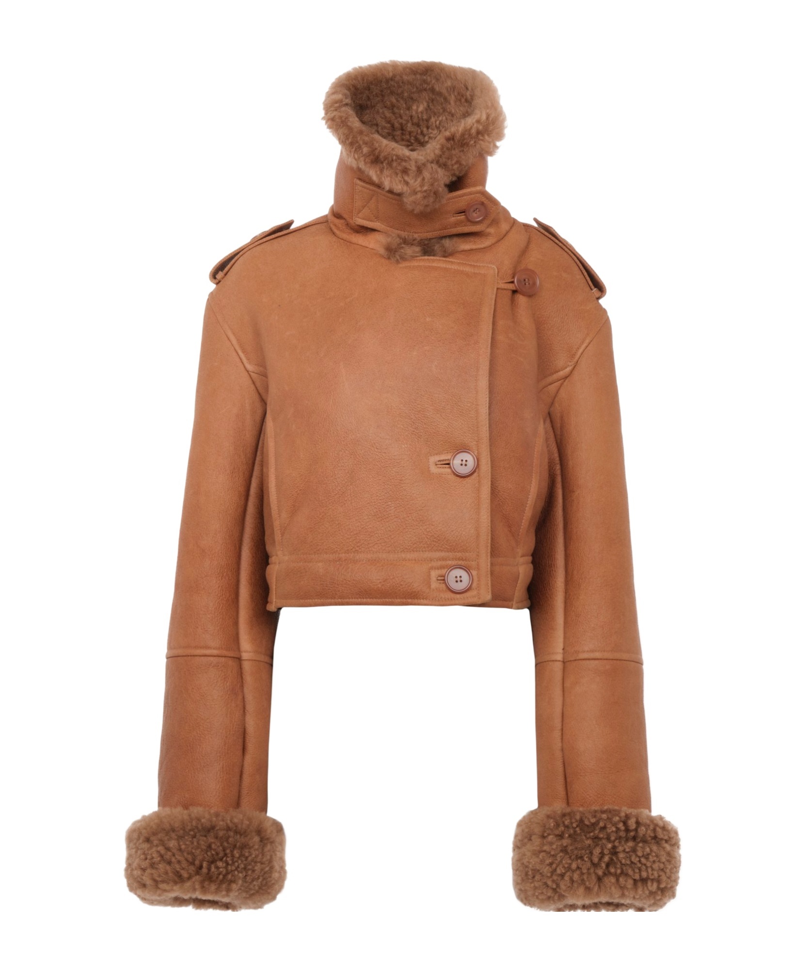 Chloé Cropped Shearling-trimmed Leather Jacket In Brown