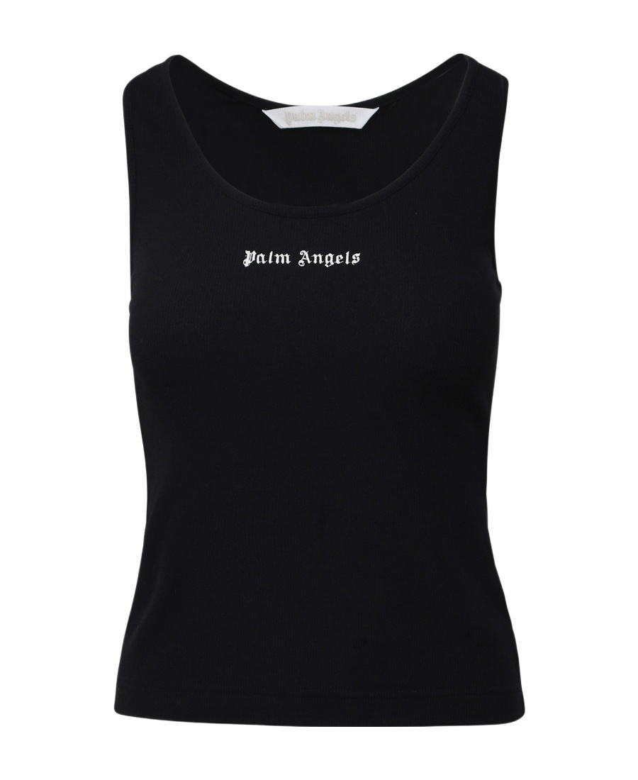 Palm Angels Logo Embroidered Ribbed Tank Top In Black