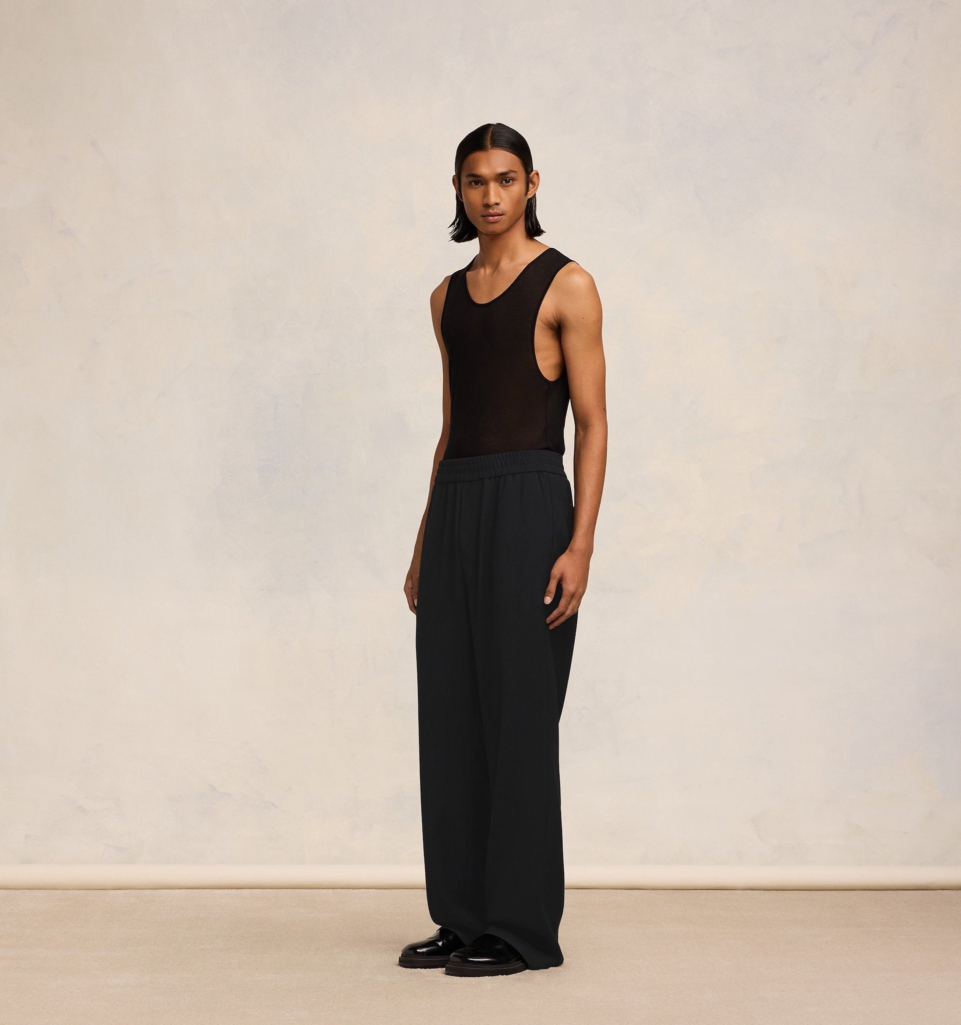 Shop Ami Alexandre Mattiussi Ami Paris Ami De Coeur Ruched Detail Wide Leg Trousers In Black