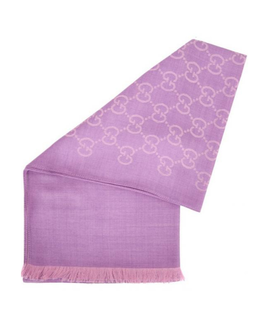 Gucci Double G Double-sided Fringed Scarf In Pink