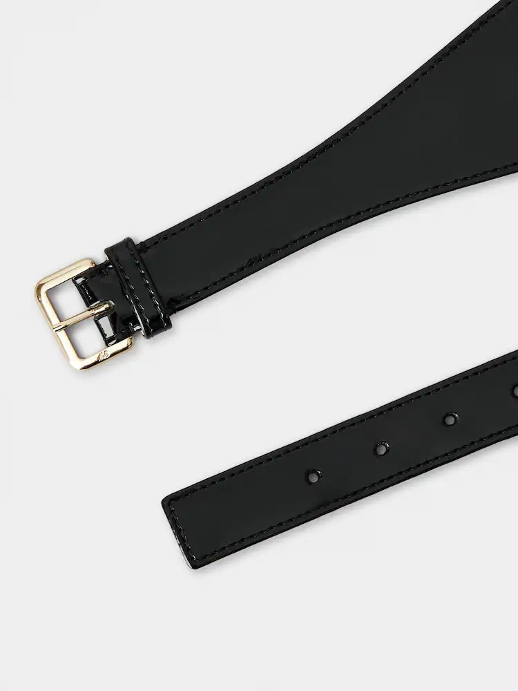 Roger Vivier Viv' Choc Lacquered Buckle Belt In Patent Leather