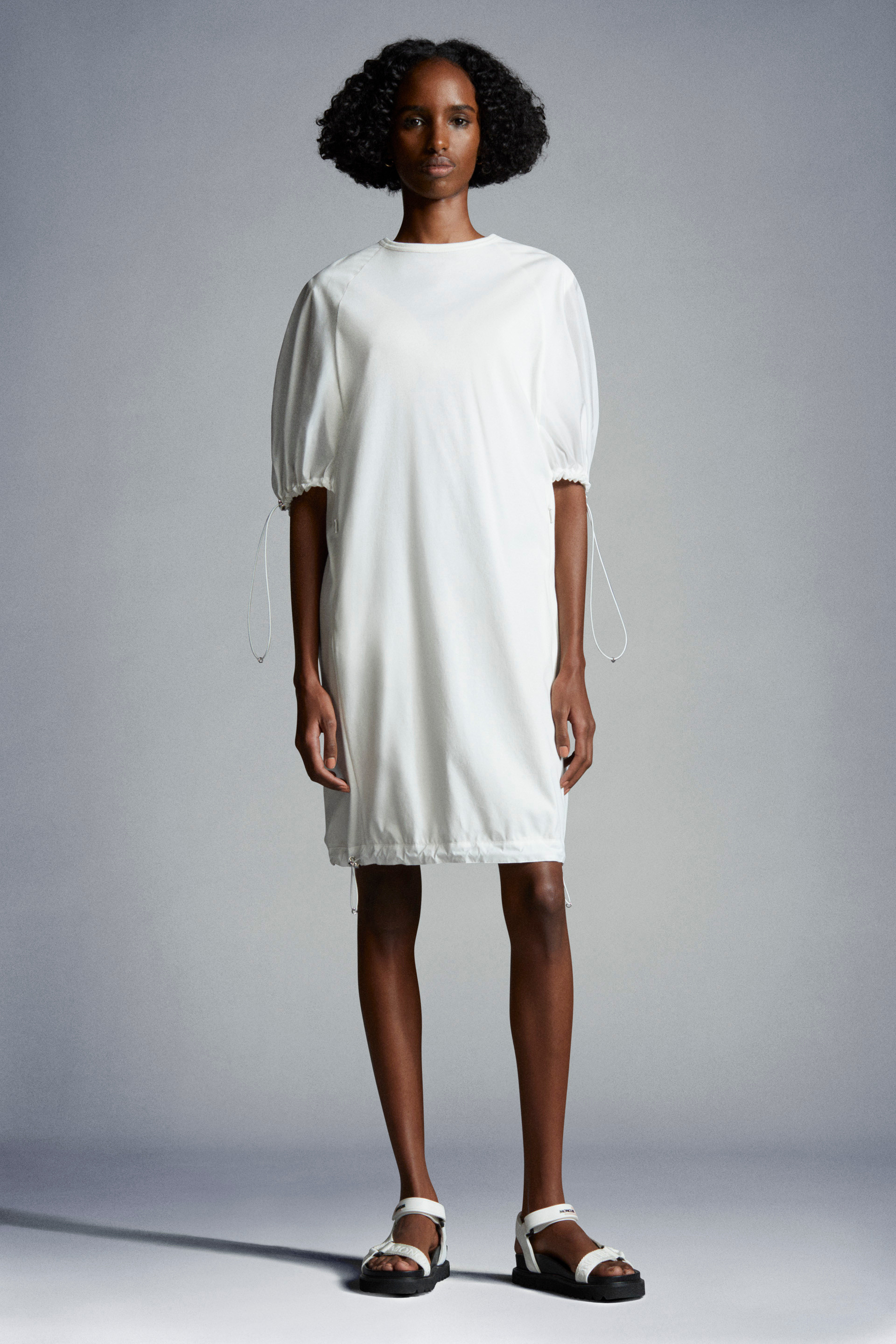 Moncler Drawstring-trim Midi T-shirt Dress In White