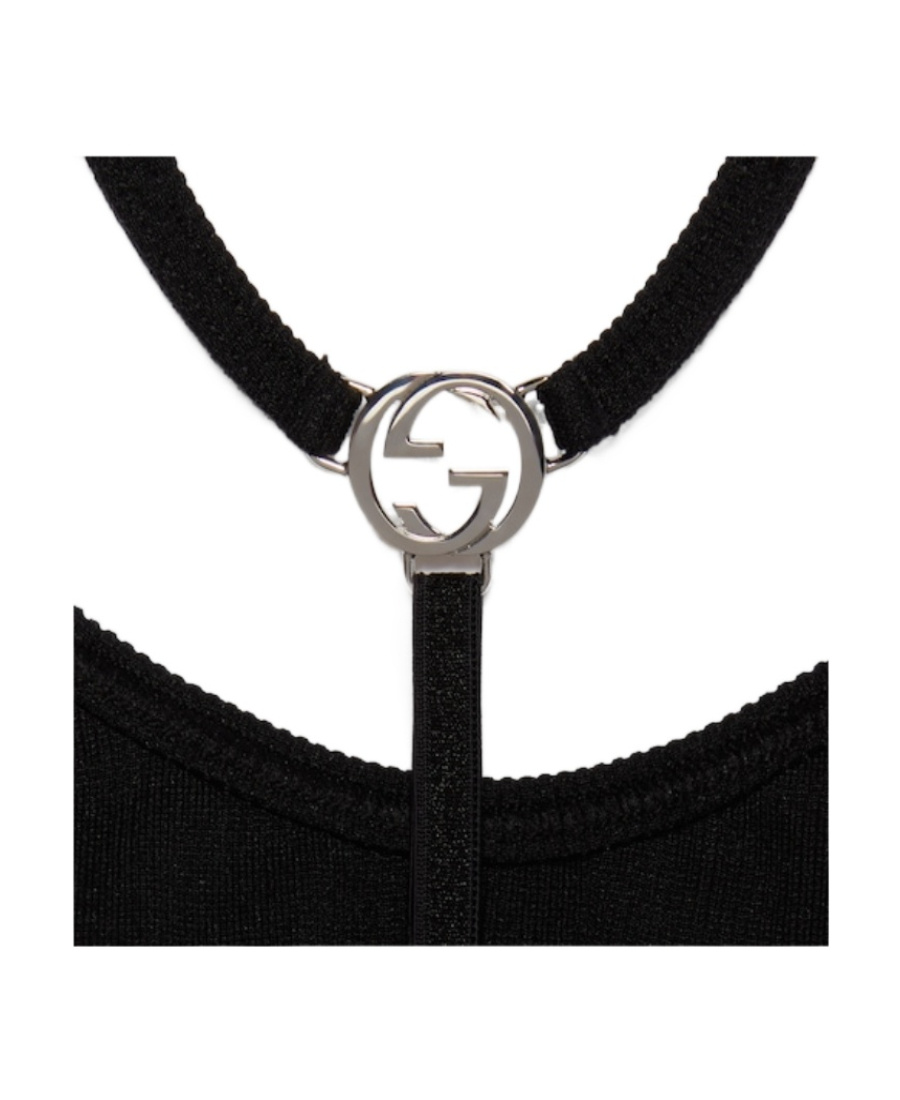 Gucci Interlocking G Ribbed Cropped Top In Black