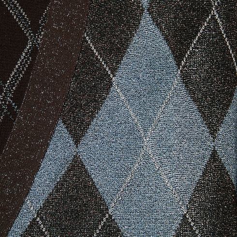 Gucci Wool Blend Cardigan With Embroidered Argyle Pattern In Gray Blue And Brown