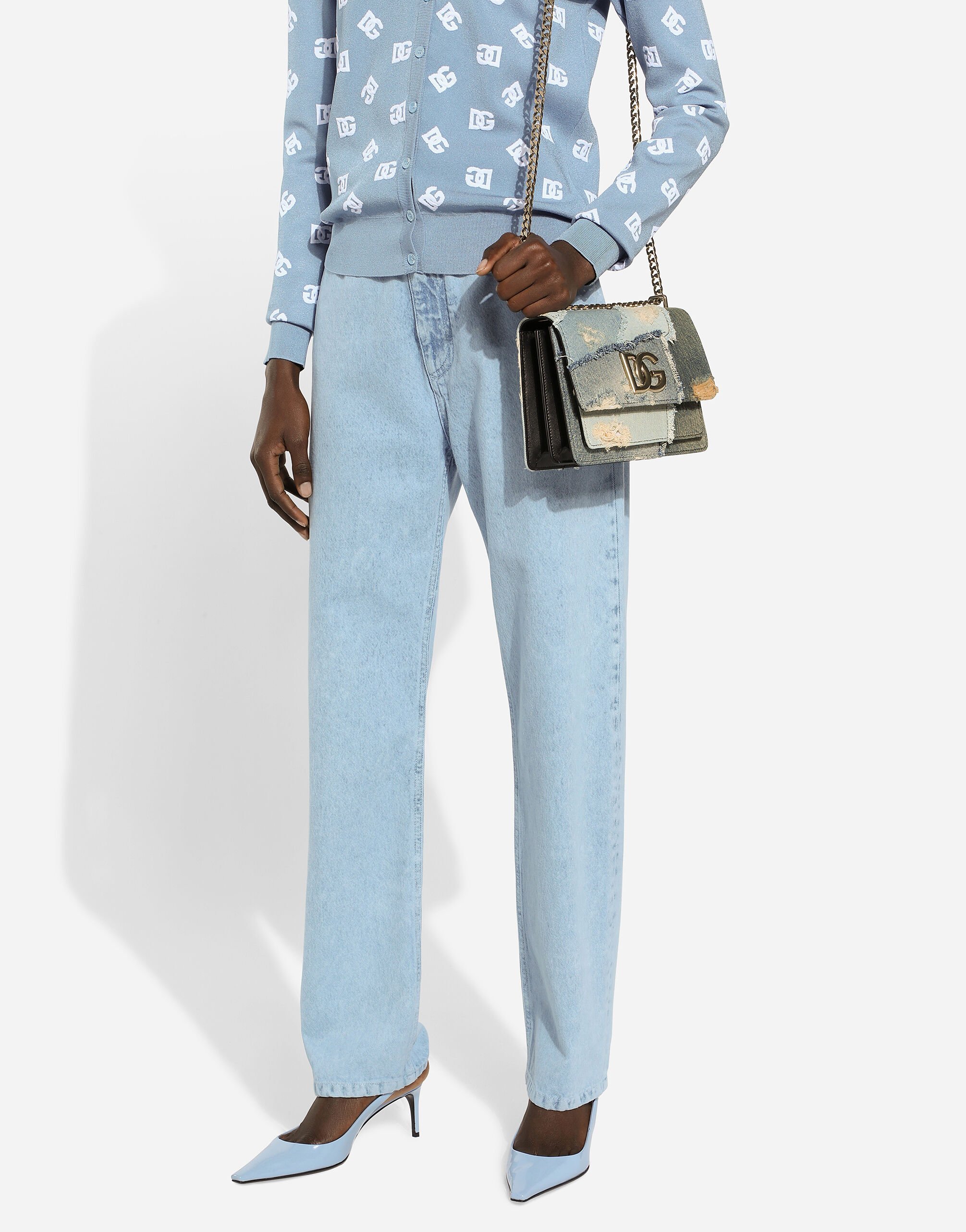 DOLCE & GABBANA LOGO PLAQUE DENIM PATCHWORK CROSS BODY BAG