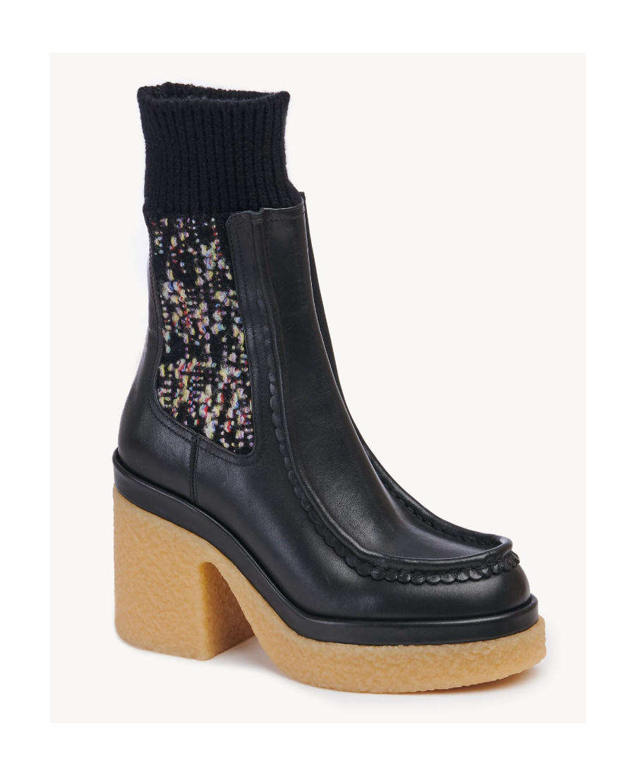 Chloé Jamie Ribbed-knit And Leather Platform Chelsea Boots In Black