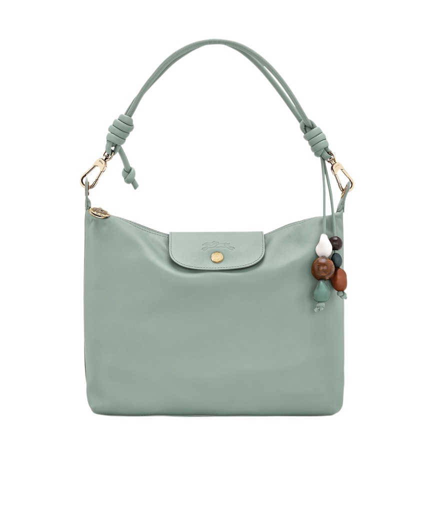 Longchamp Beaded Hobo Bag With Flap Pocket And Knotted Handle In Green