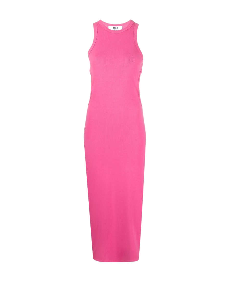 Msgm Cut-out Detail Ribbed Maxi Dress In Pink