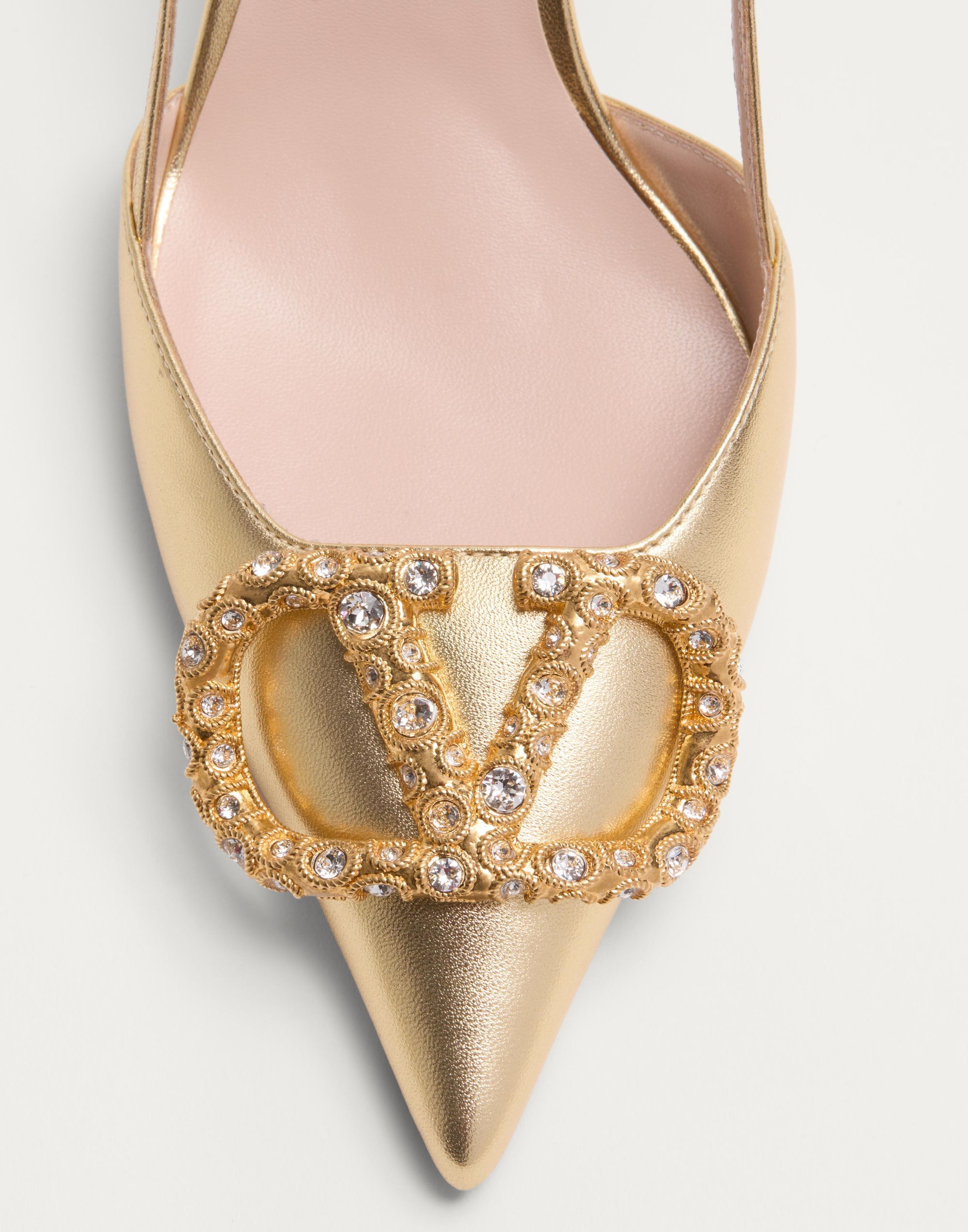 Valentino Garavani Vlogo Signature Slingback Pump In Laminated Nappa Leather 80mm Woman Antique Bras In Bronze
