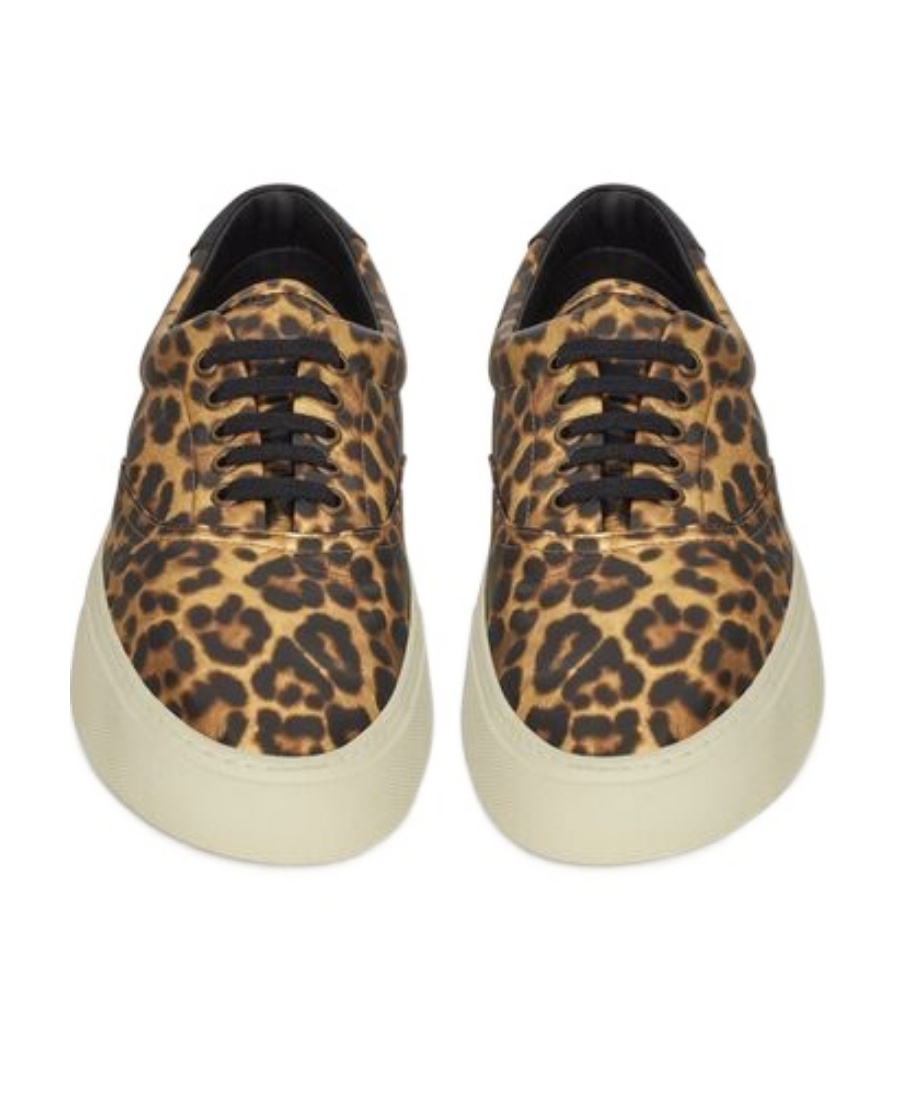 Saint Laurent Venice Leopard-print Low-top Sneakers In Nude