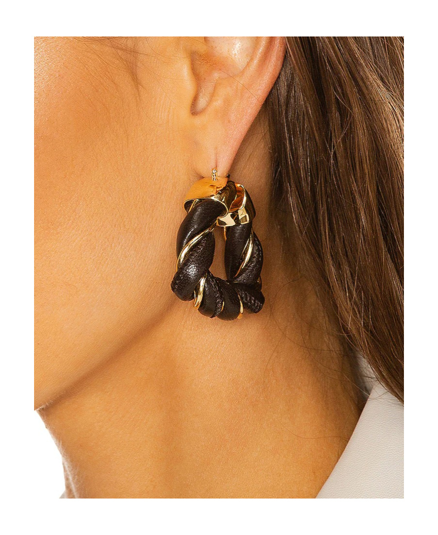Bottega Veneta Twisted Triangle Hoop Earrings In Black