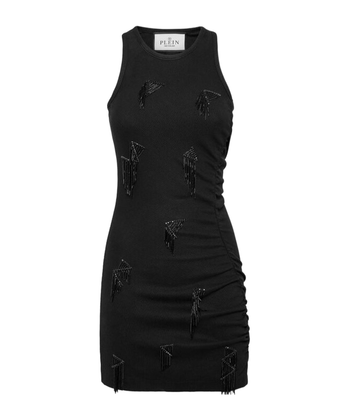 PHILIPP PLEIN FRINGE-DETAIL RIBBED MINI DRESS 