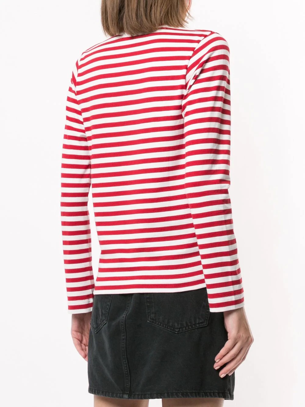 Comme Des Garçons Play Little Red Heart Striped T-shirt In White