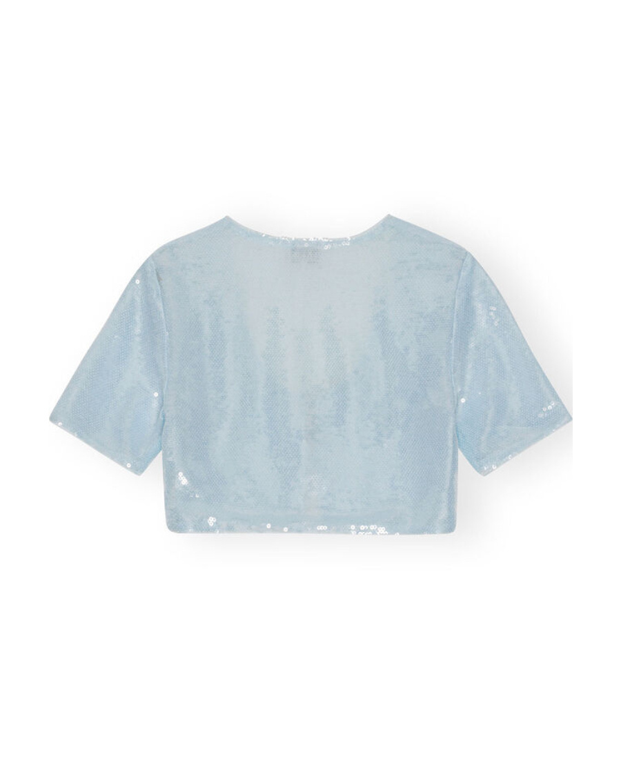Ganni Woman Top Sky Blue Size 6 Recycled Polyester In Blue