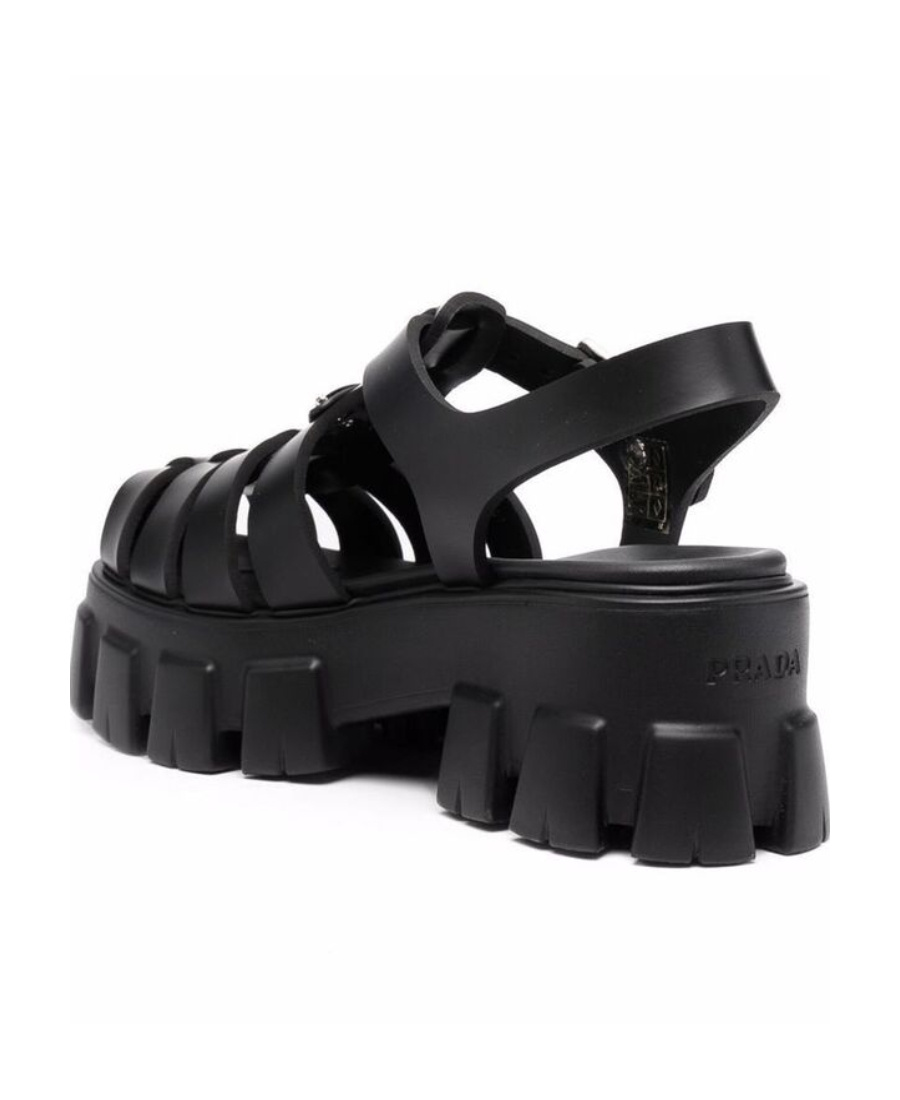 Shop Prada Foam Triangle-logo Sandals In Black