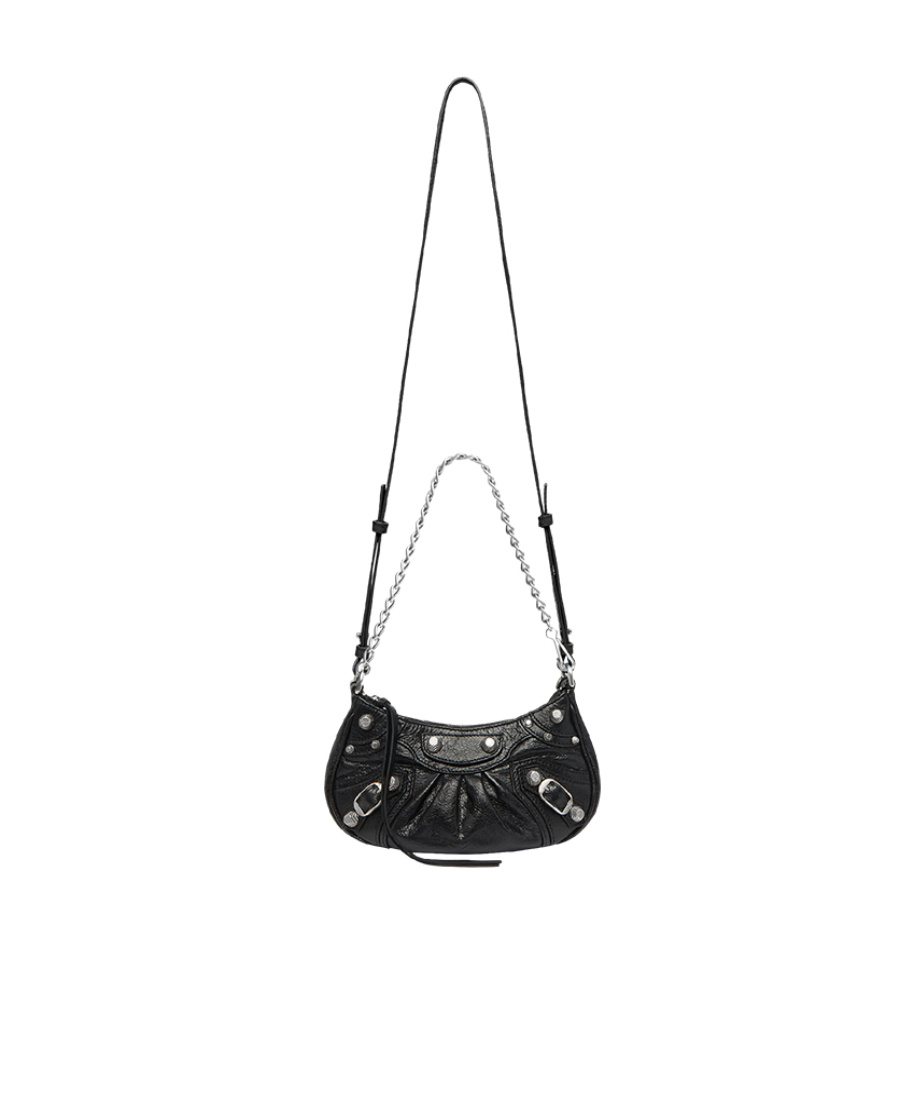 Balenciaga Green Leather Shoulder Handbag With Magnetic Closure And Metal Details In Black