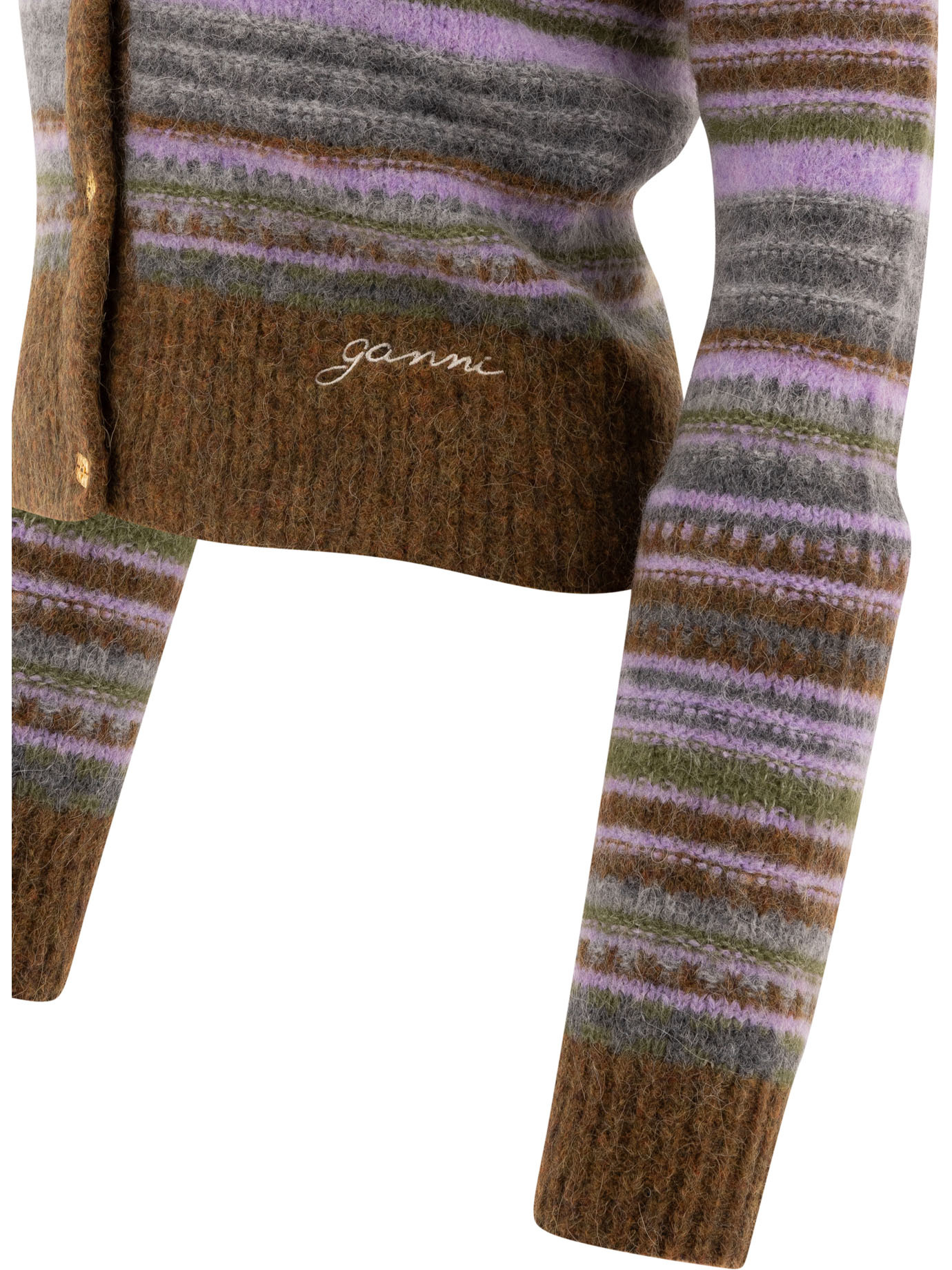 Ganni Embroidered Stretch Alpaca Blend Cardigan In Brown