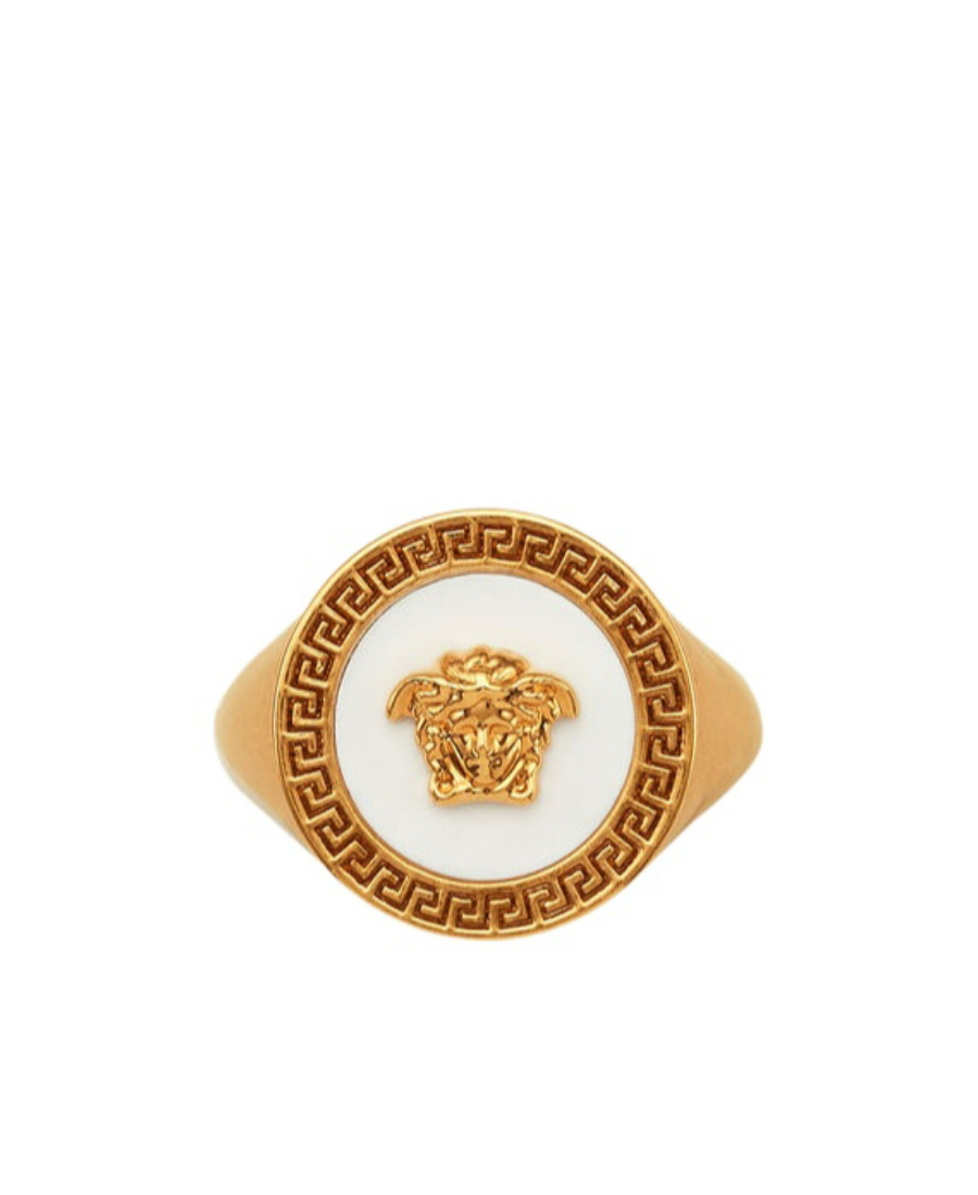 Versace Medusa Plaque Ring In Yellow