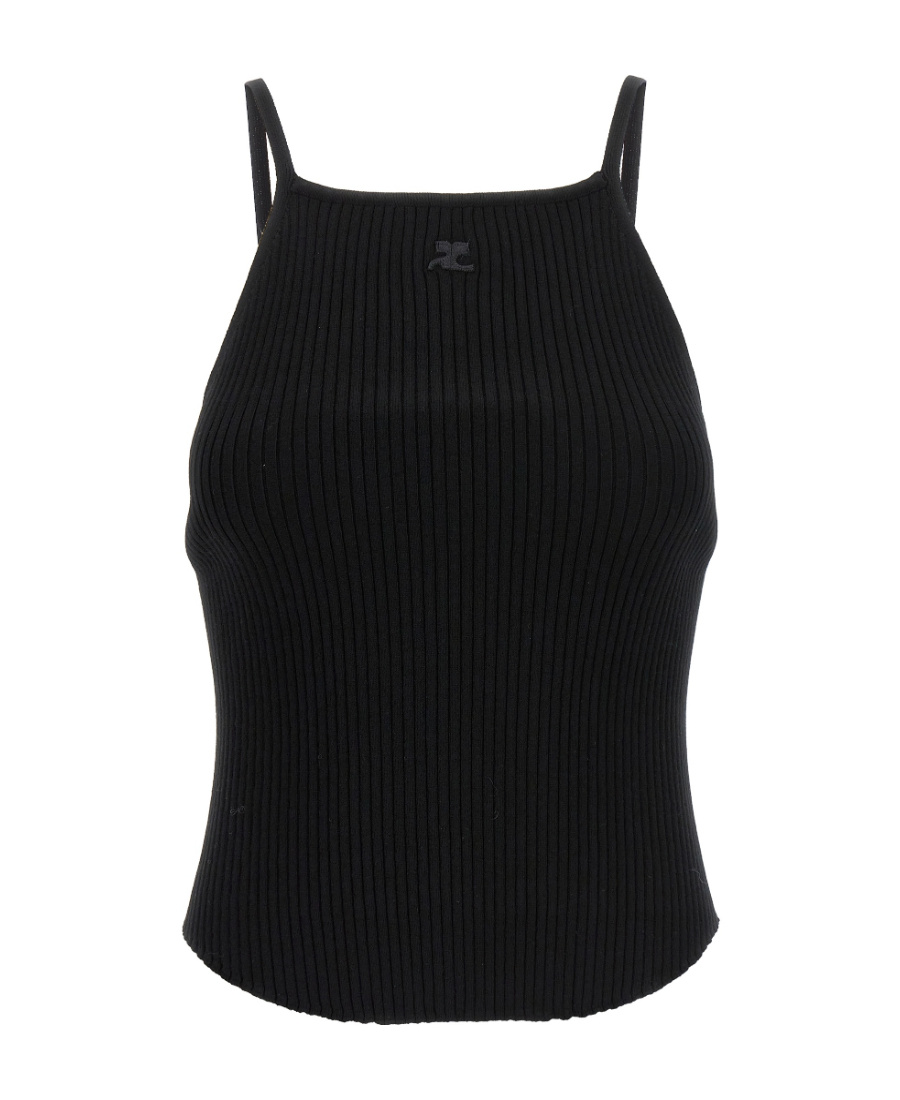 Shop Courrèges Ribbed-knit Tank Top In Black