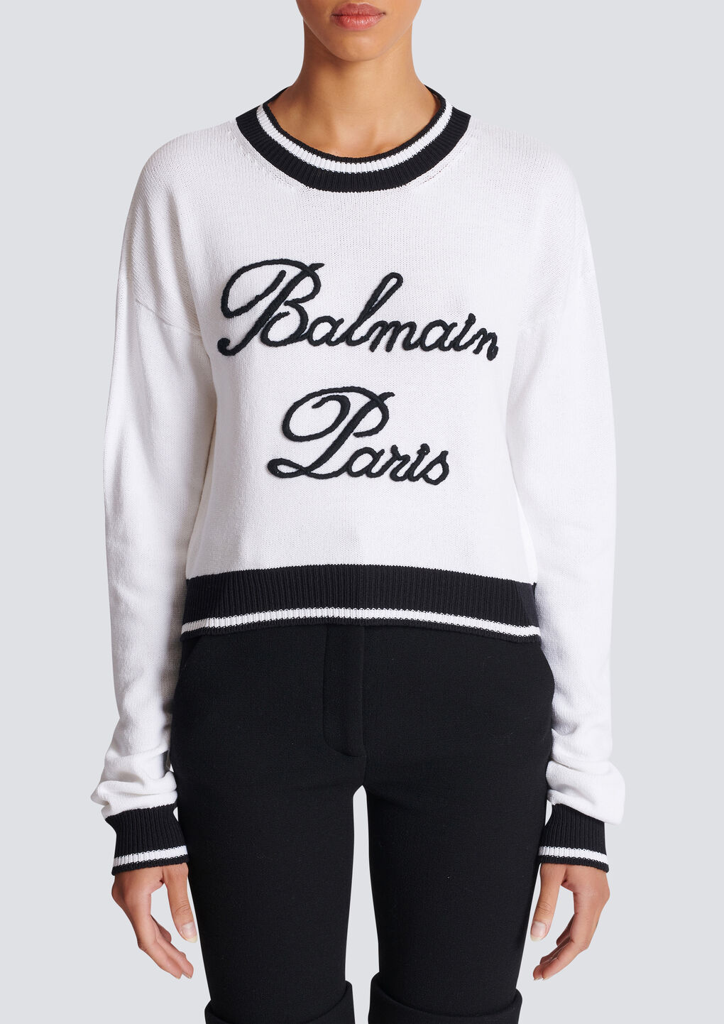 Balmain Logo-embroidered Crewneck Sweater In White