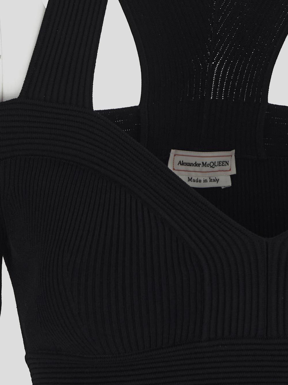 Alexander Mcqueen Black Cropped Top With Cut-out Details Black In Jersey Stretch Woman In Black