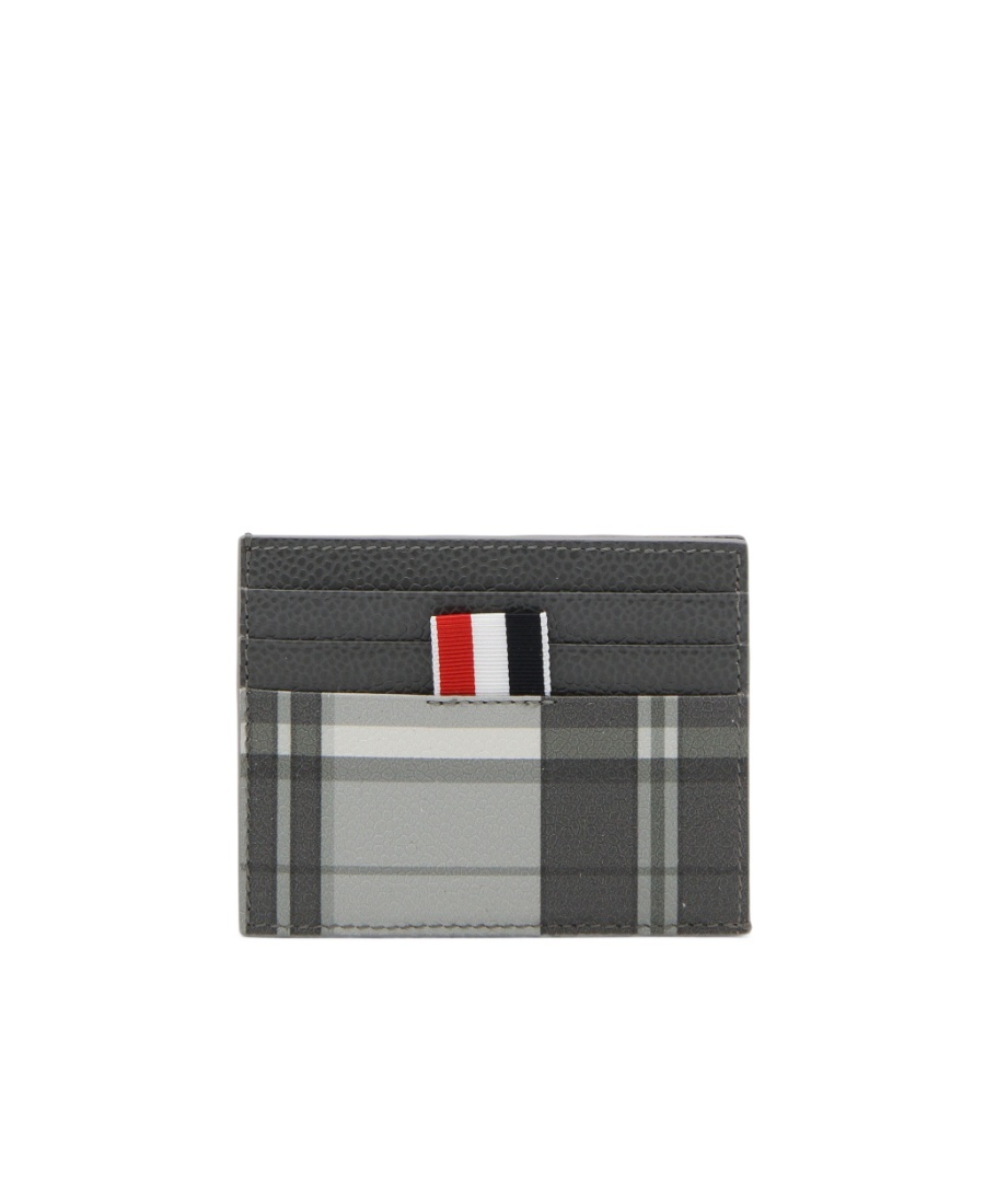 Thom Browne Check-pattern Cardholder Wallet In Gray