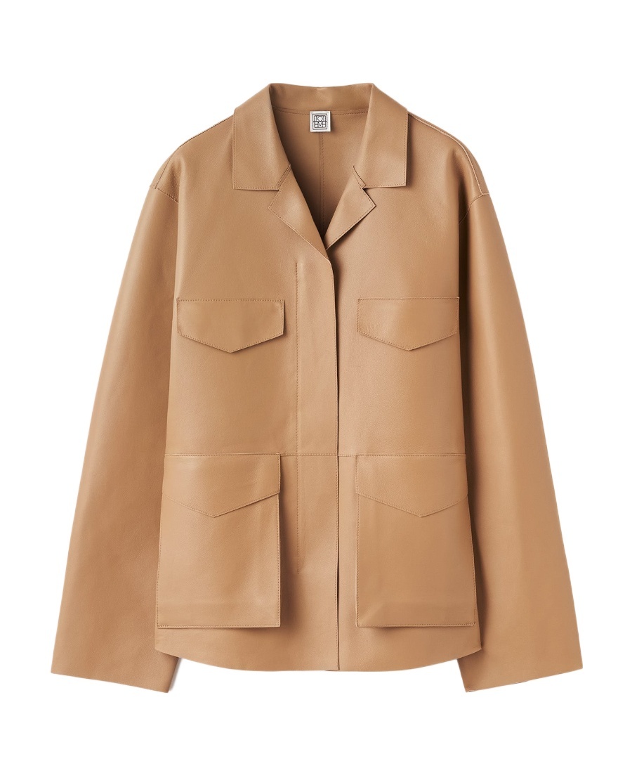 Totême Flared-hem Leather Jacket In Nude