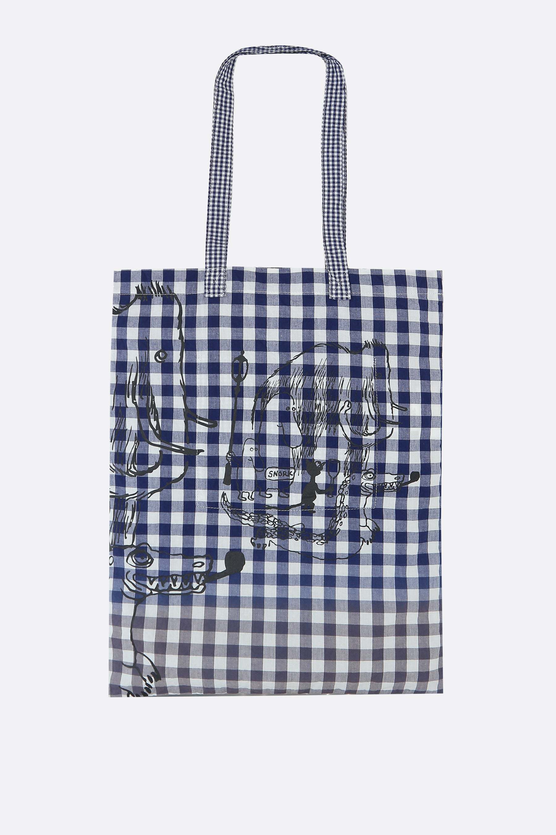 COMME DES GARÇONS CHECK COTTON TOTE BAG WITH GRAPHIC PRINT