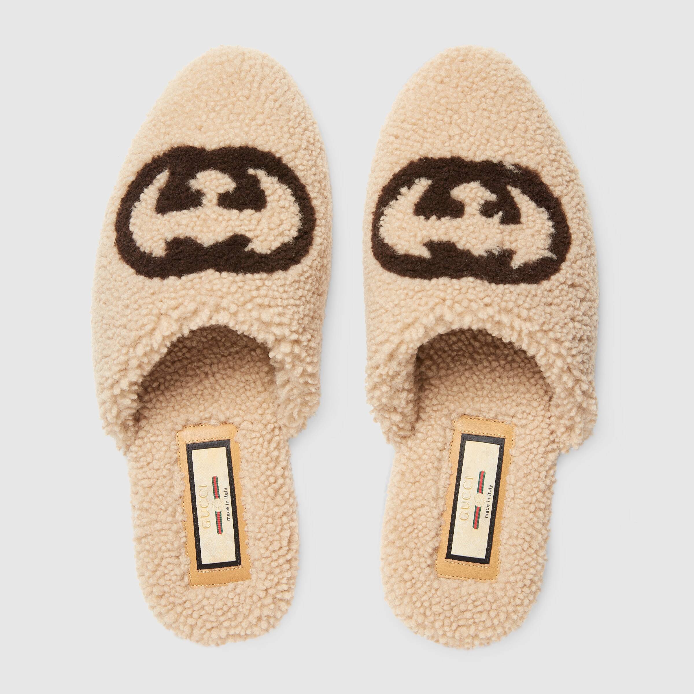 Gucci Interlocking-g Textured Slippers In Nude