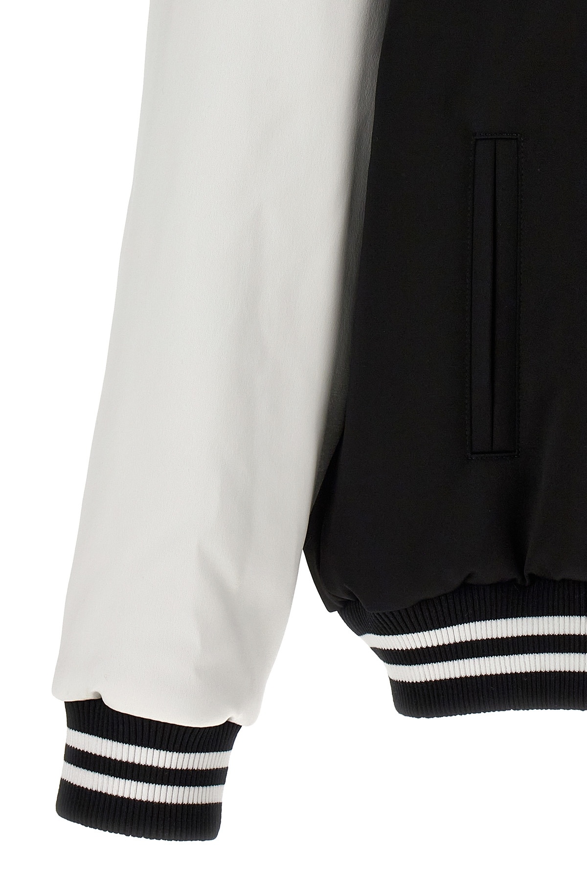 Balmain Embroidered Badges Satined Varsity Casual Jackets, Parka White/black In Black