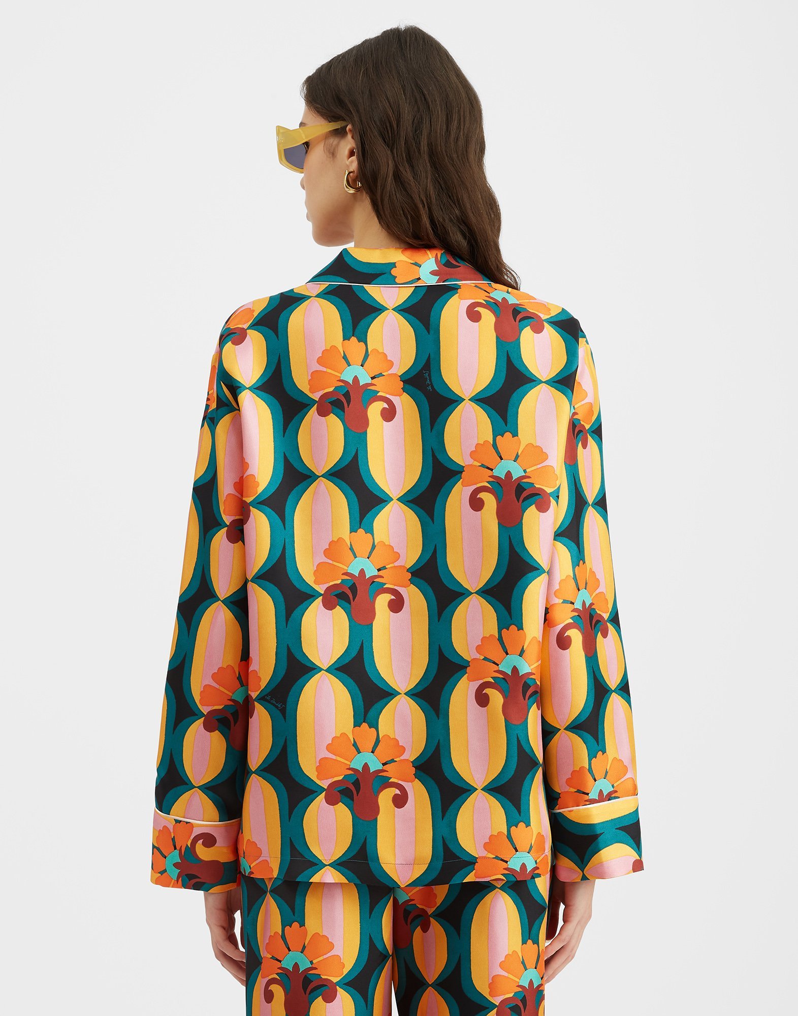La Doublej Geometric-print Silk Shirt In Multicolor