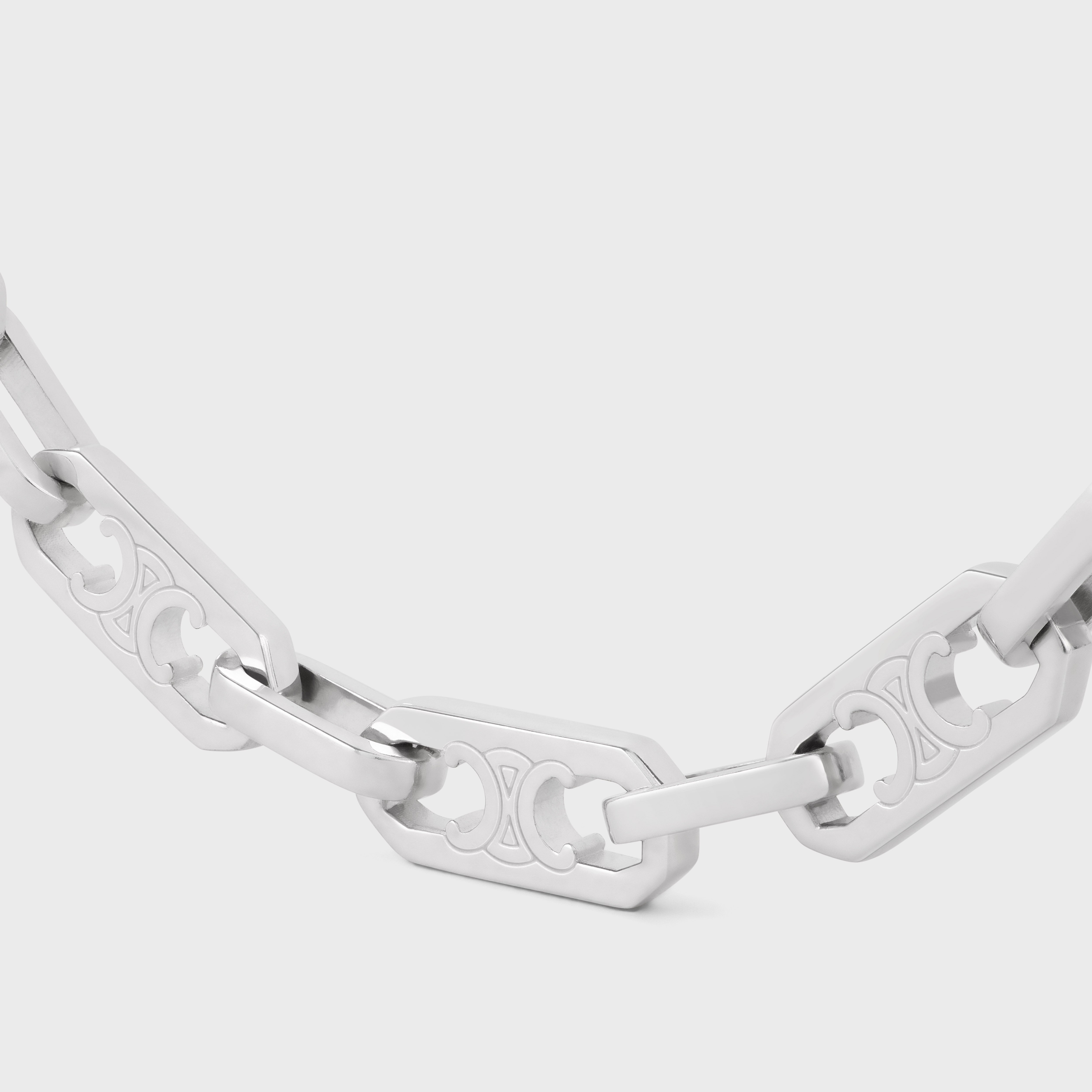 Celine Triomphe Small Octagon Necklace In Brass With Rhodium Finish In Silver