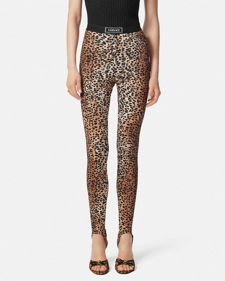 Versace Leopard-print Stirrup Leggings In Brown