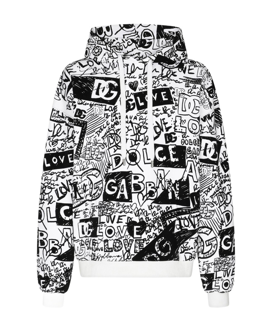 Dolce & Gabbana Graffiti Print Hooded Sweatshirt In White