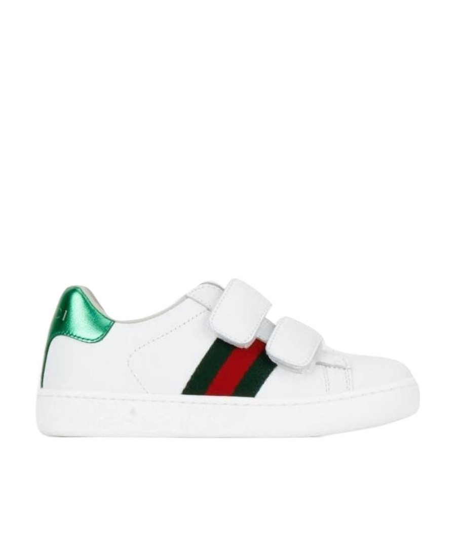 Gucci Leather Strap Sneakers In White