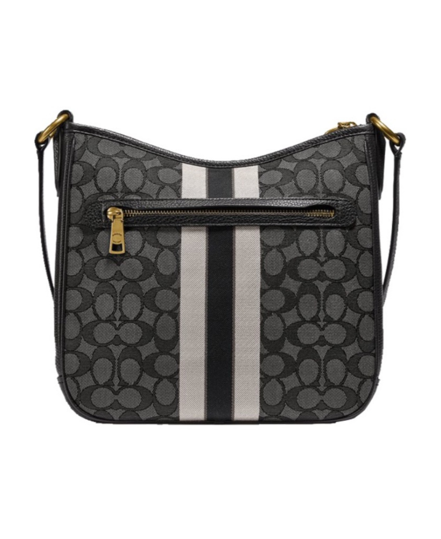 Coach Logo Striped Shoulder Bag In Black
